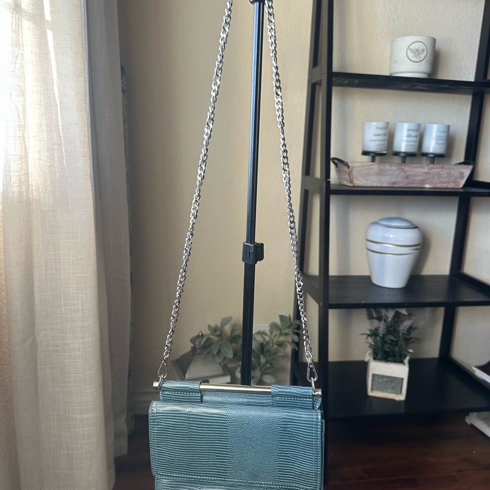 Topshop Denim colored Crossbody Bag with Silver Chain